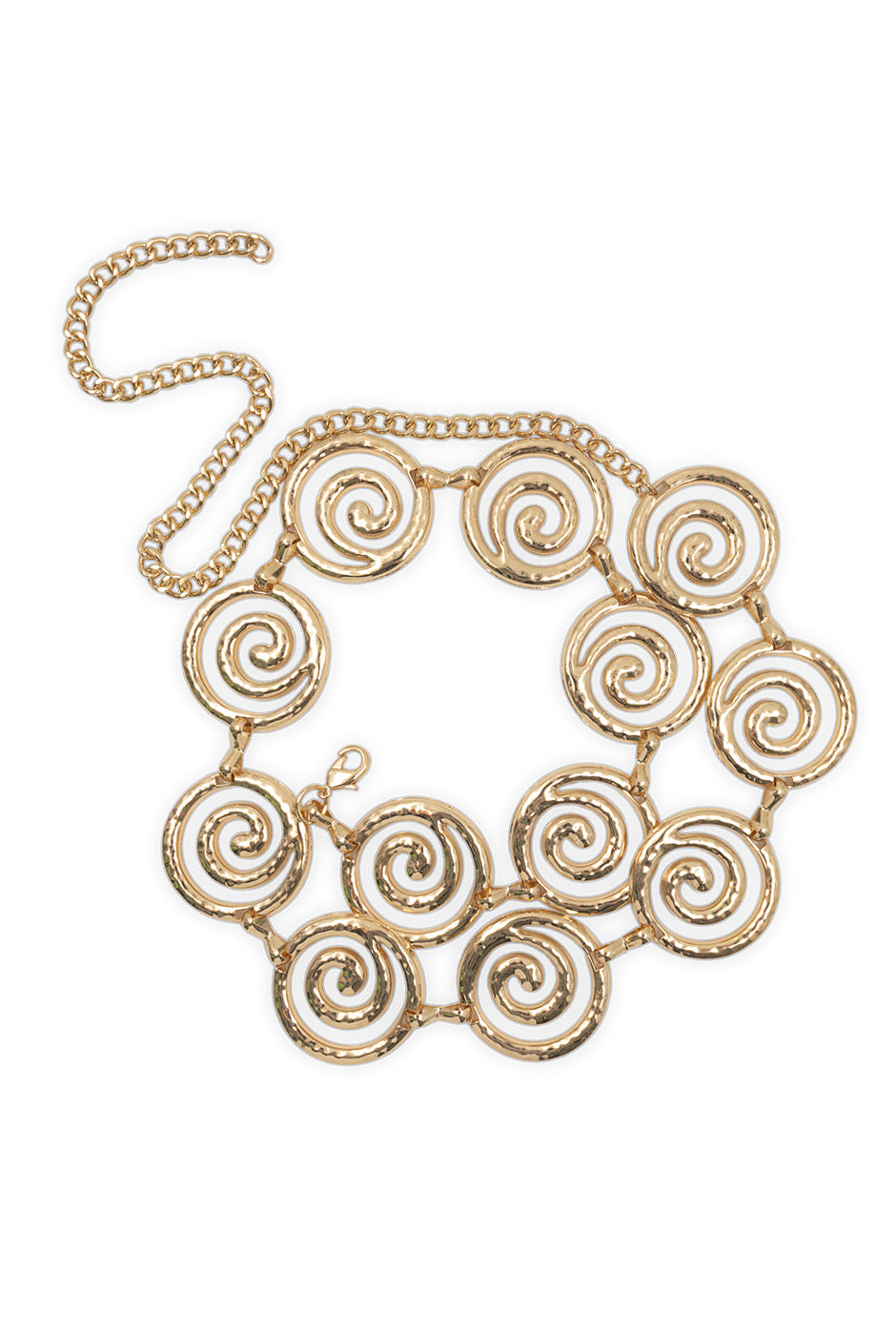 Cinturón de cadena dorado con diseño espiral y broche ajustable