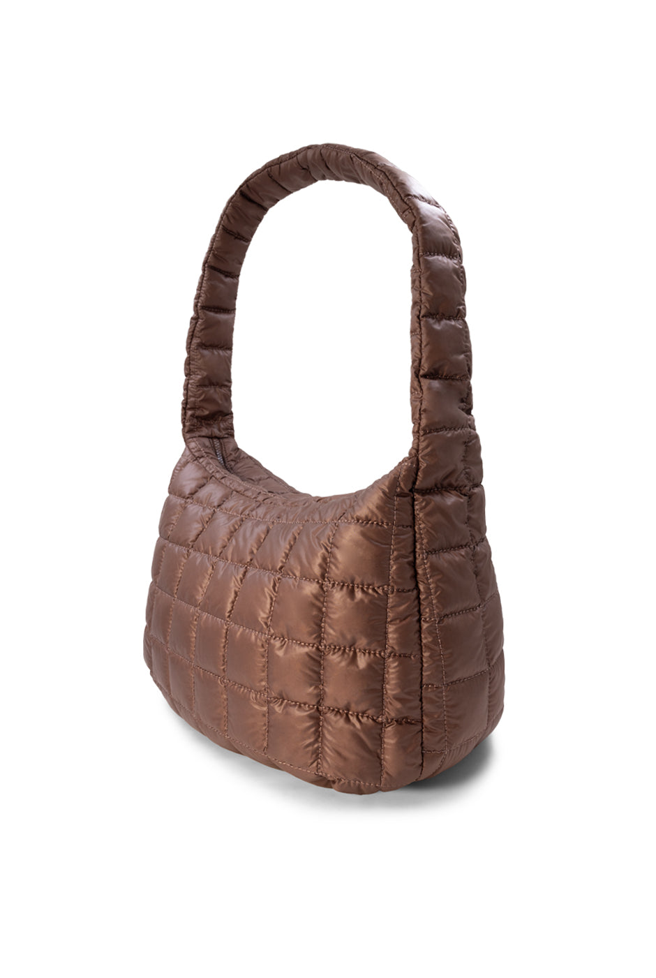 Bolsa tote acolchada café con efecto burbuja y asa al hombro