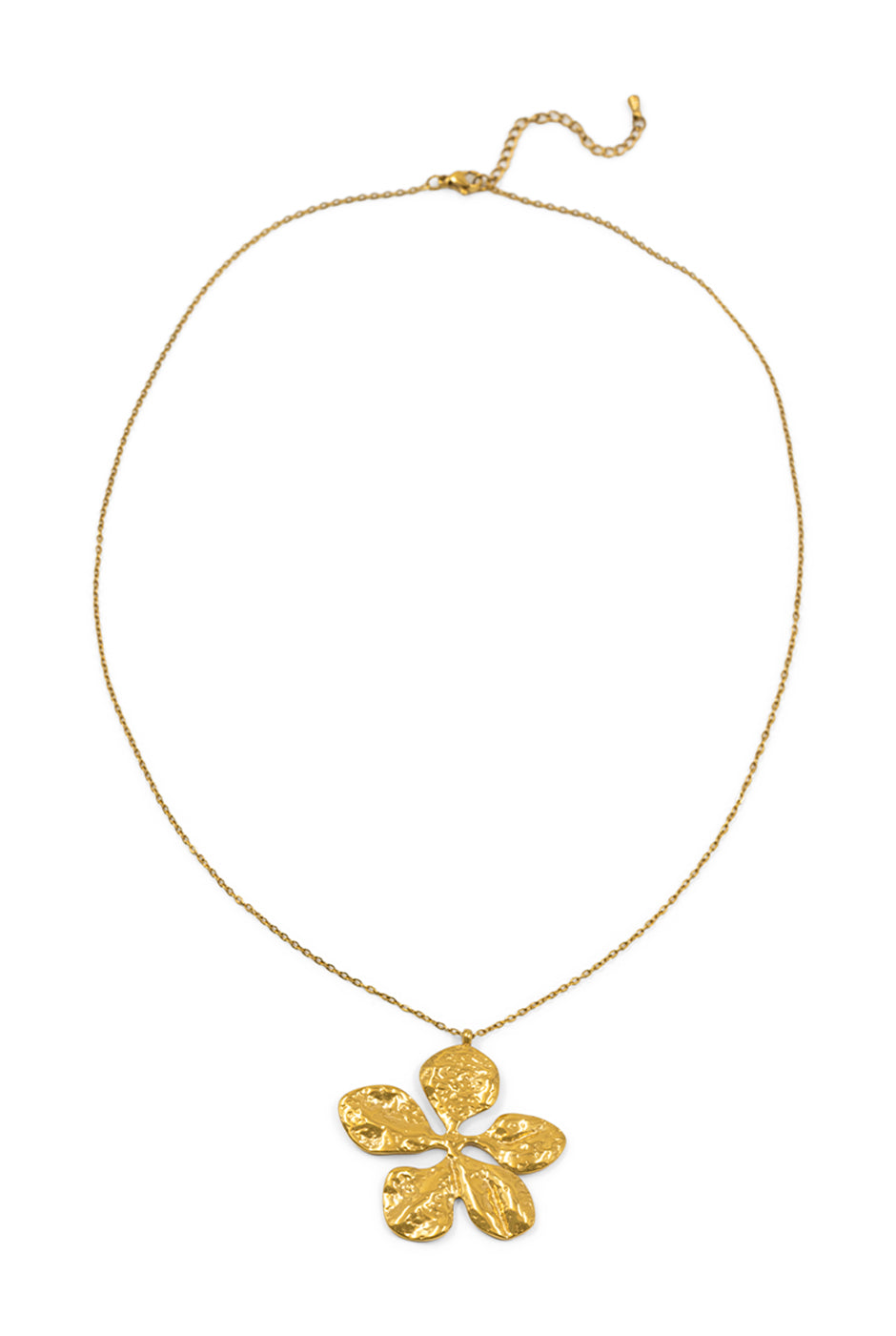 Collar dorado con dije de flor martillada