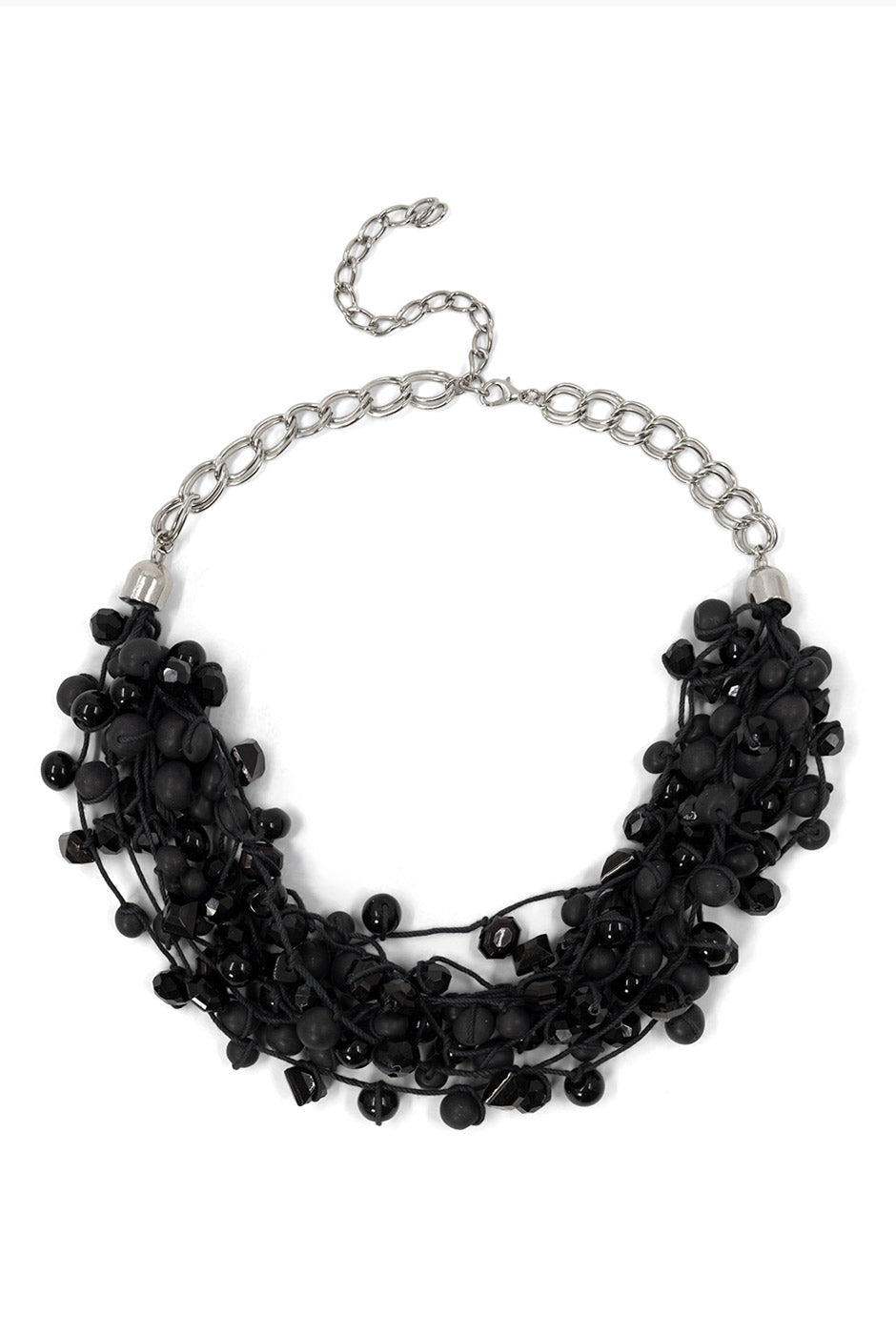 Collar negro de cuentas brillantes con cadena ajustable