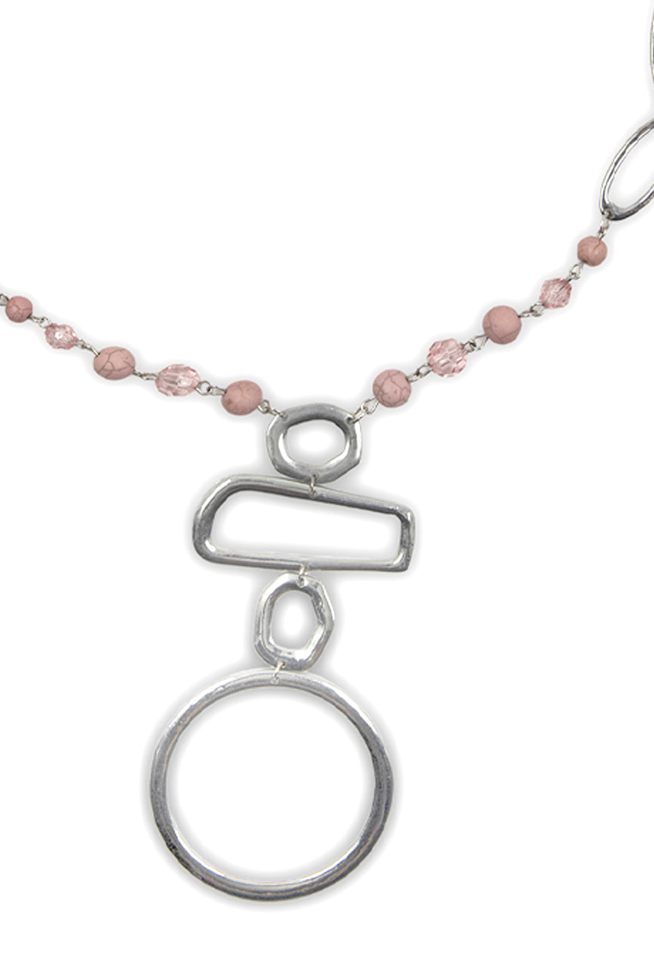 Collar Hoops Lariat con cuentas rosadas y eslabones metálicos