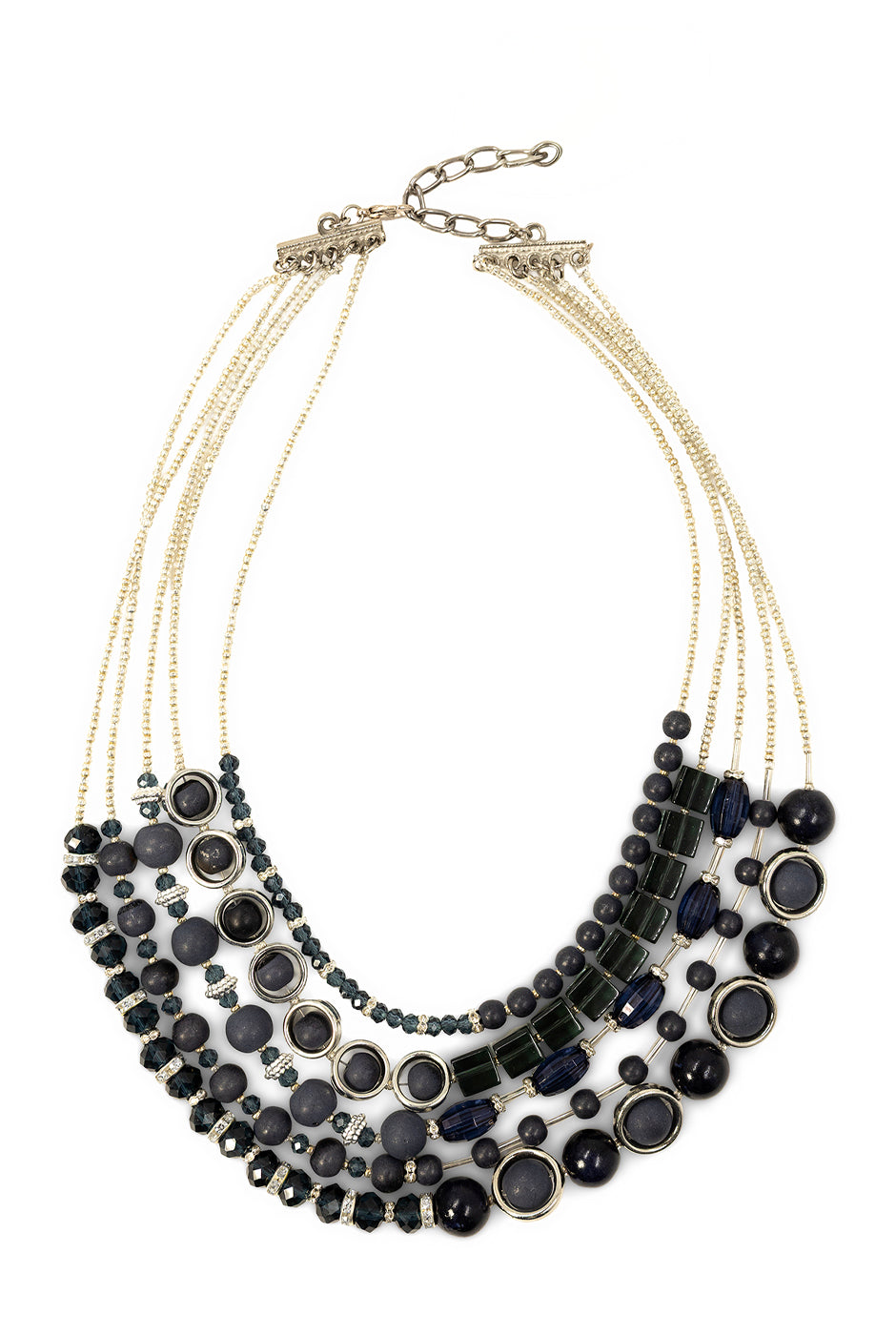 Collar Navy Blue con cuentas mixtas y broche ajustable