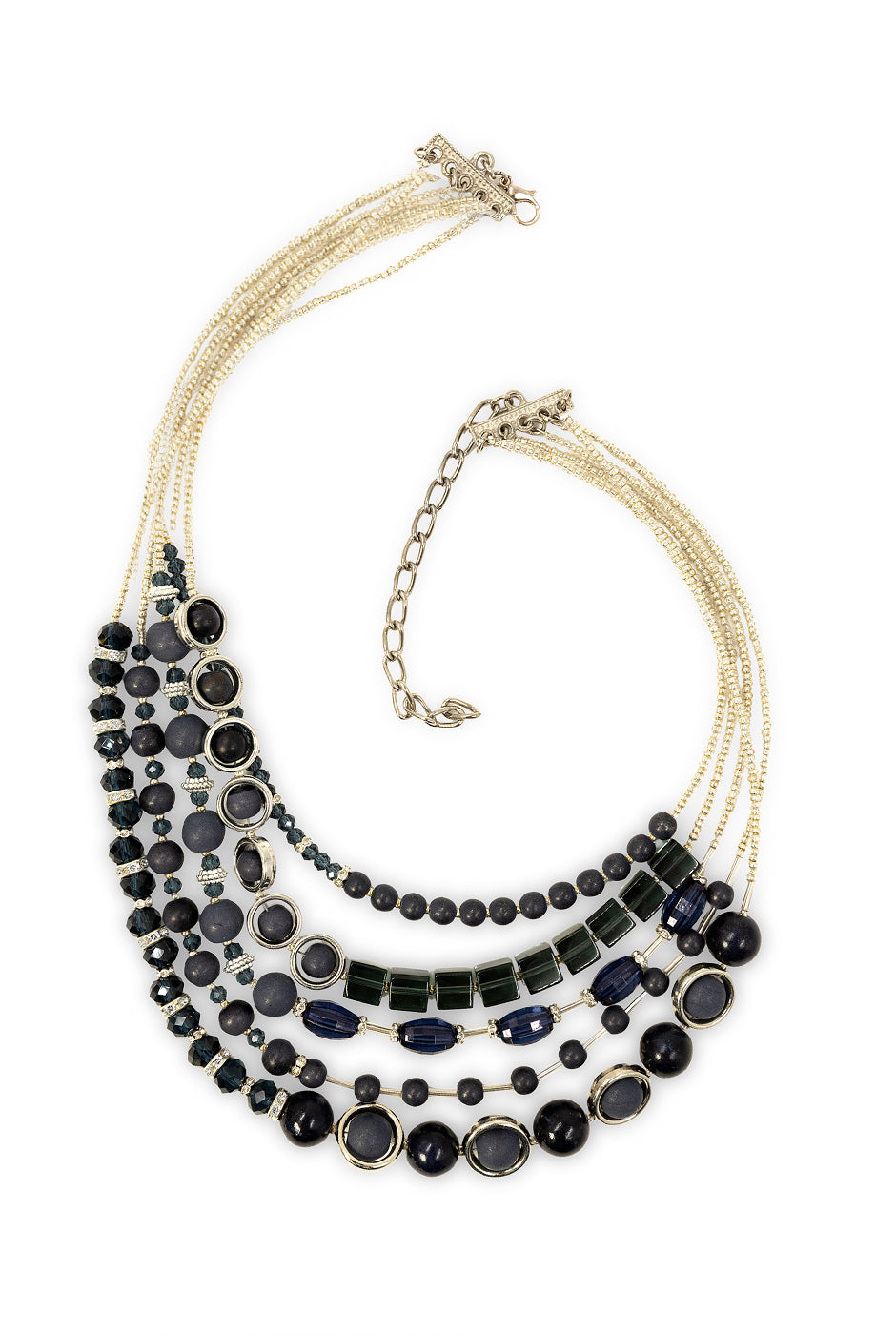 Collar Navy Blue con cuentas mixtas y broche ajustable
