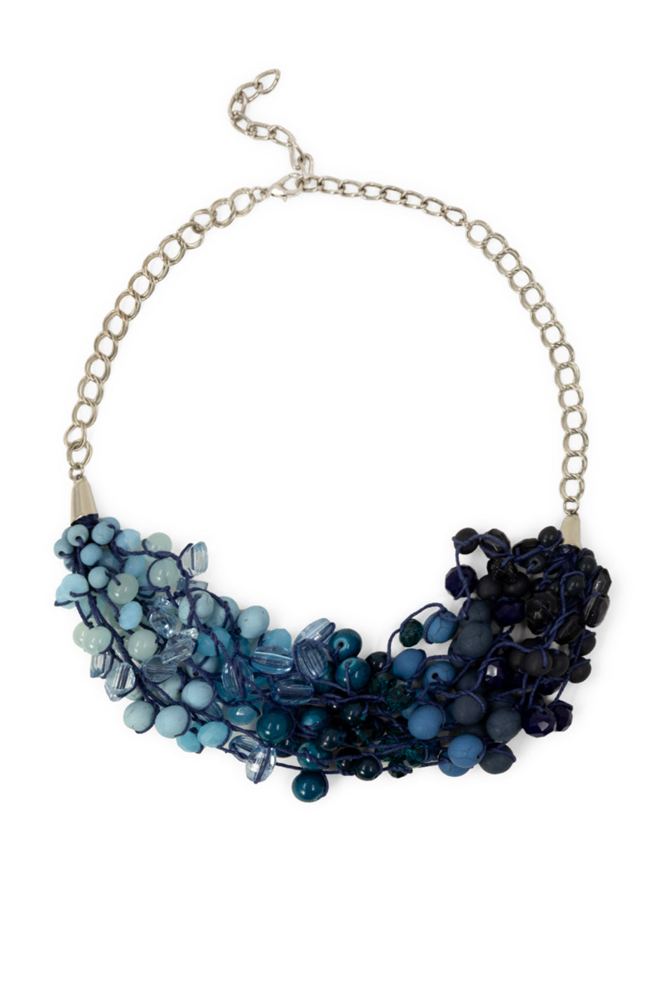 Collar Degradé azul con cuentas mixtas y broche ajustable