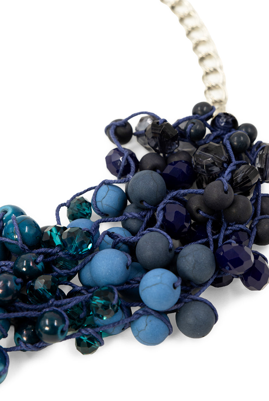 Collar Degradé azul con cuentas mixtas y broche ajustable