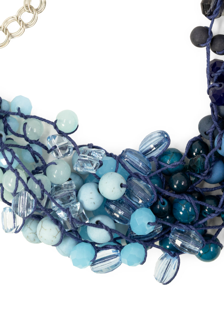 Collar Degradé azul con cuentas mixtas y broche ajustable