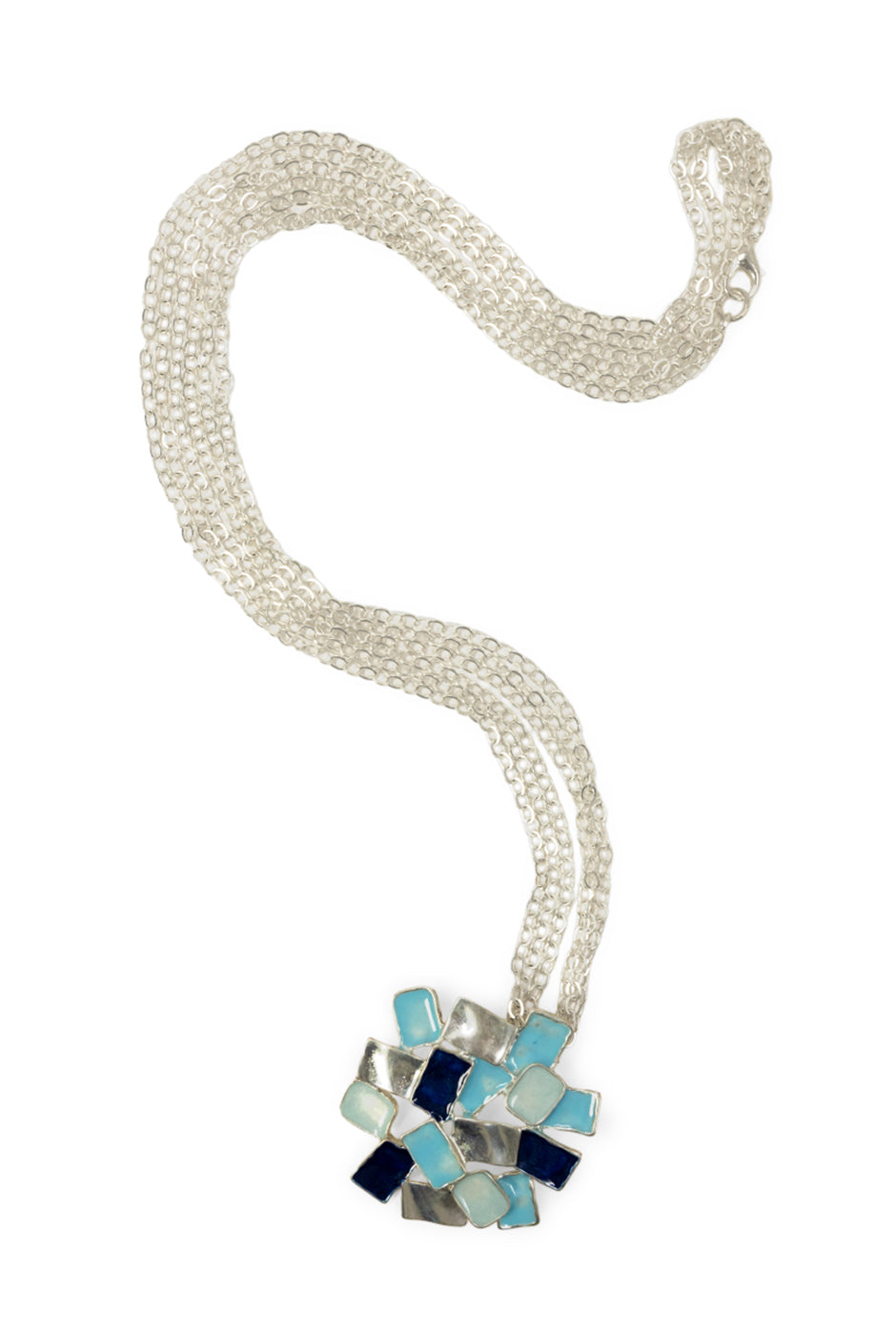 Collar Blue Stones con medallón y cadenas en tonos azules