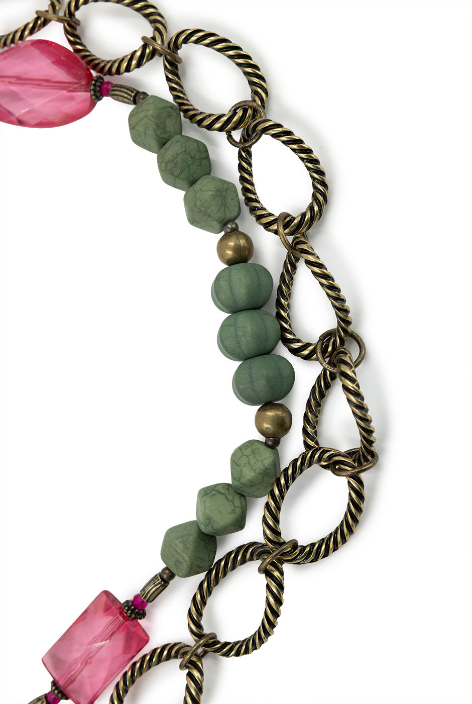 Collar Olive Beads con cadena doble y cuentas mixtas en verde olivo.