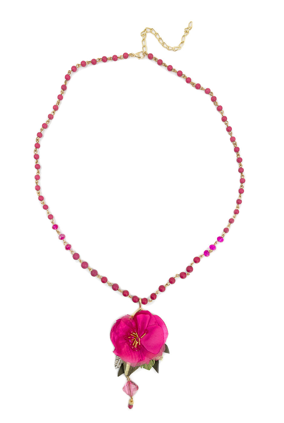 Collar Fucsia Rose con abalorios y colgante floral