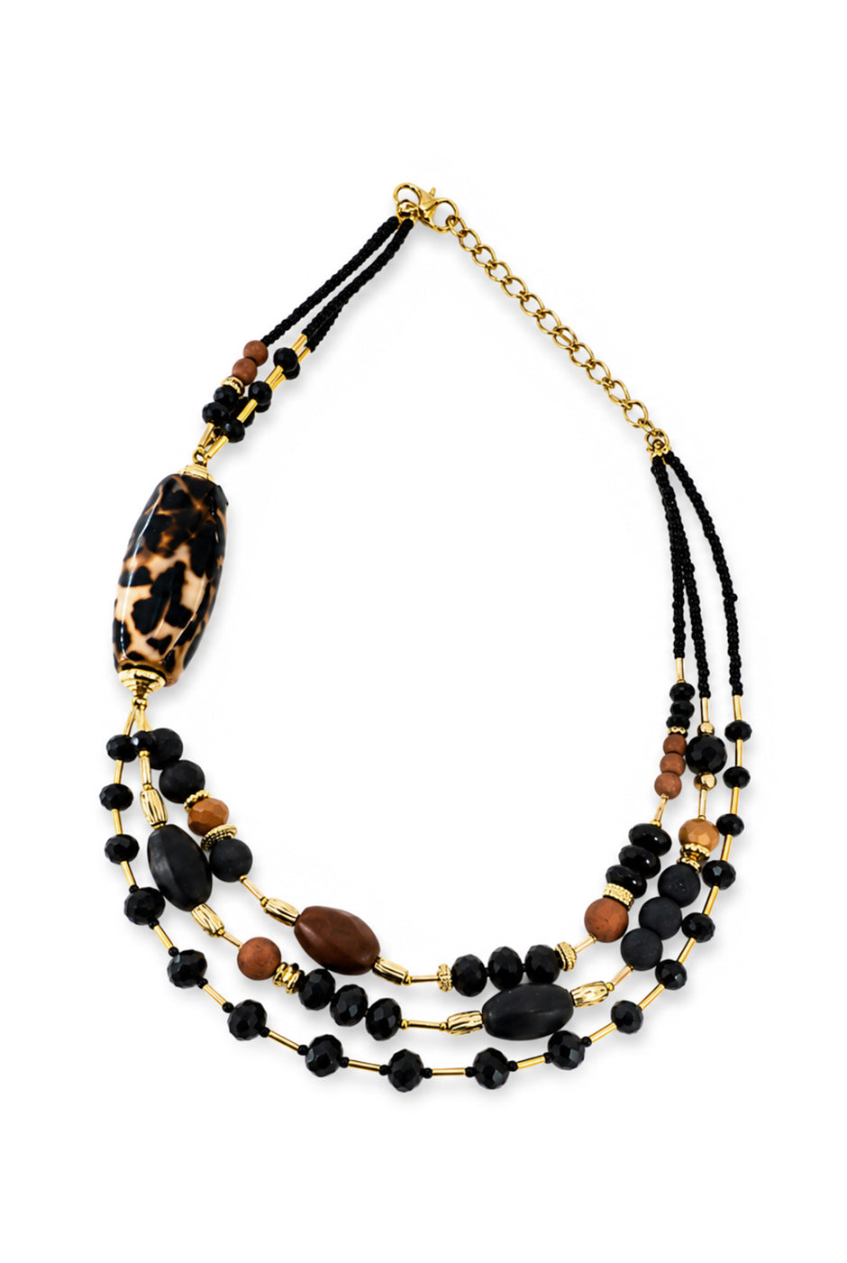Collar en capas con cuentas mixtas y estampado animal