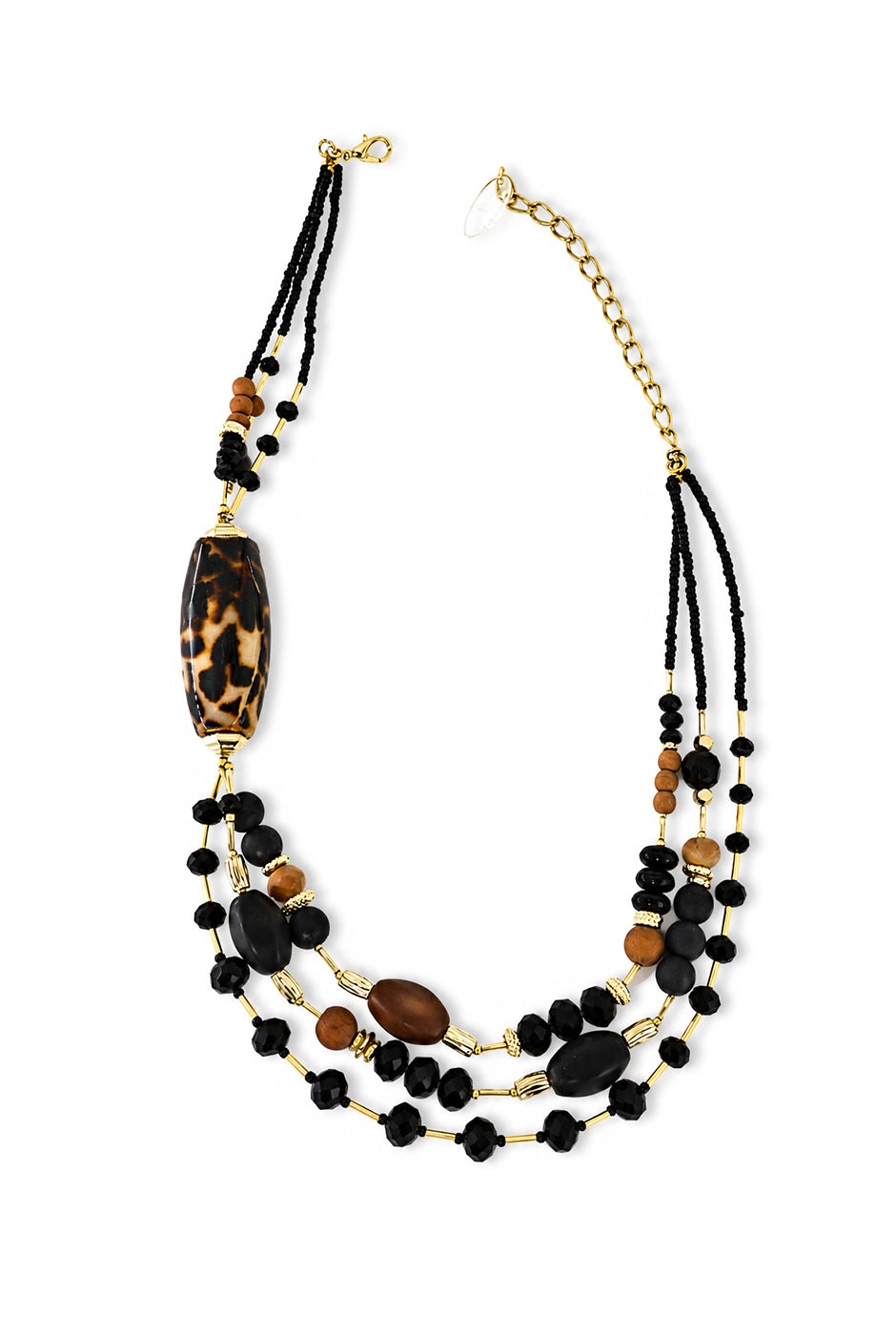 Collar en capas con cuentas mixtas y estampado animal