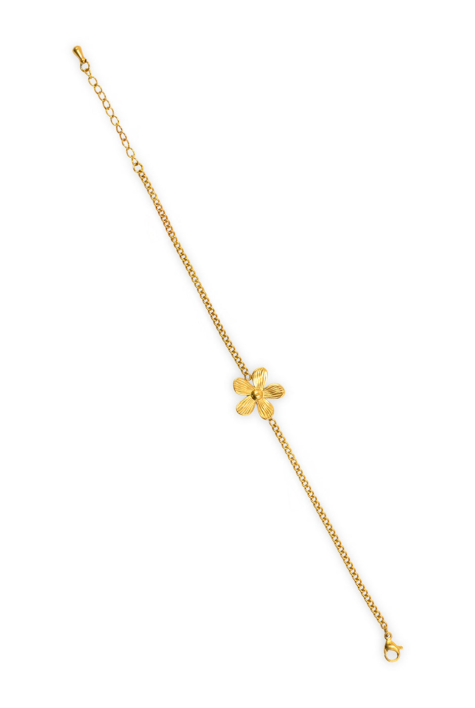 Pulsera de cadena dorada con dije de flor central