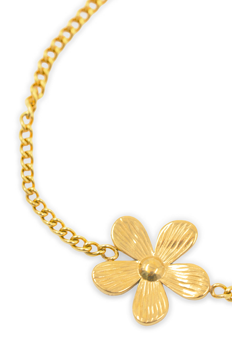 Pulsera de cadena dorada con dije de flor central