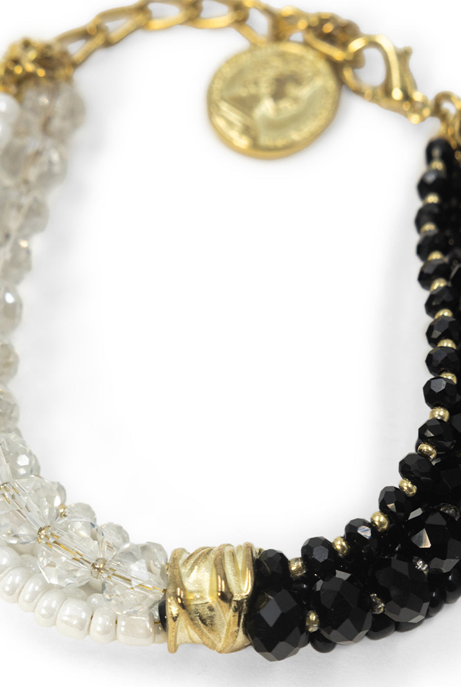Pulsera Twist bicolor con cuentas y detalle dorado