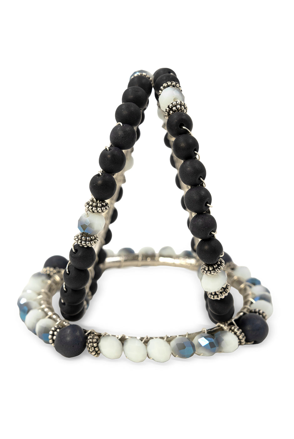 Set de tres pulseras azul Navy Grace con cuentas negras y blancas
