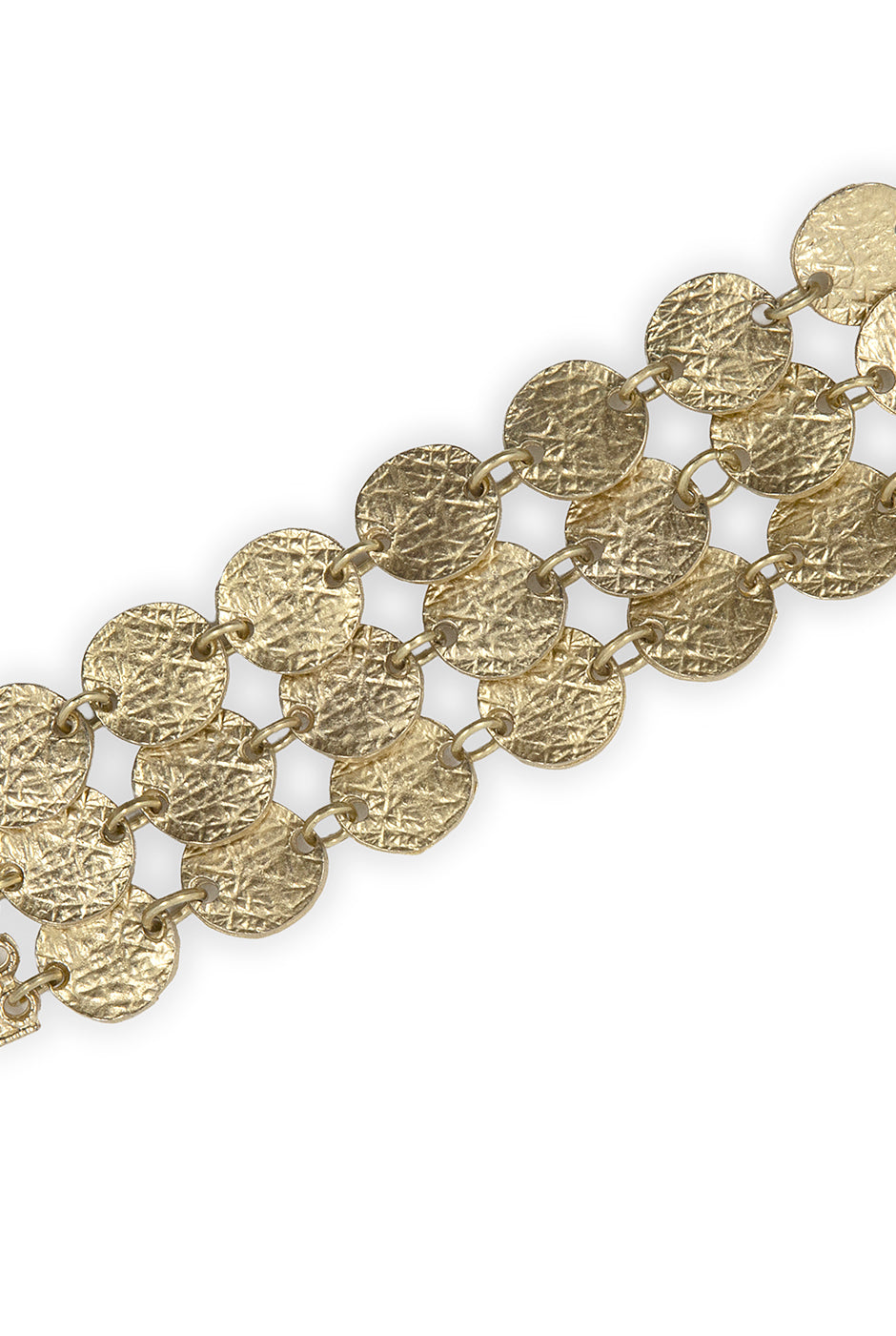 Pulsera dorada de tres capas con monedas y broche ajustable