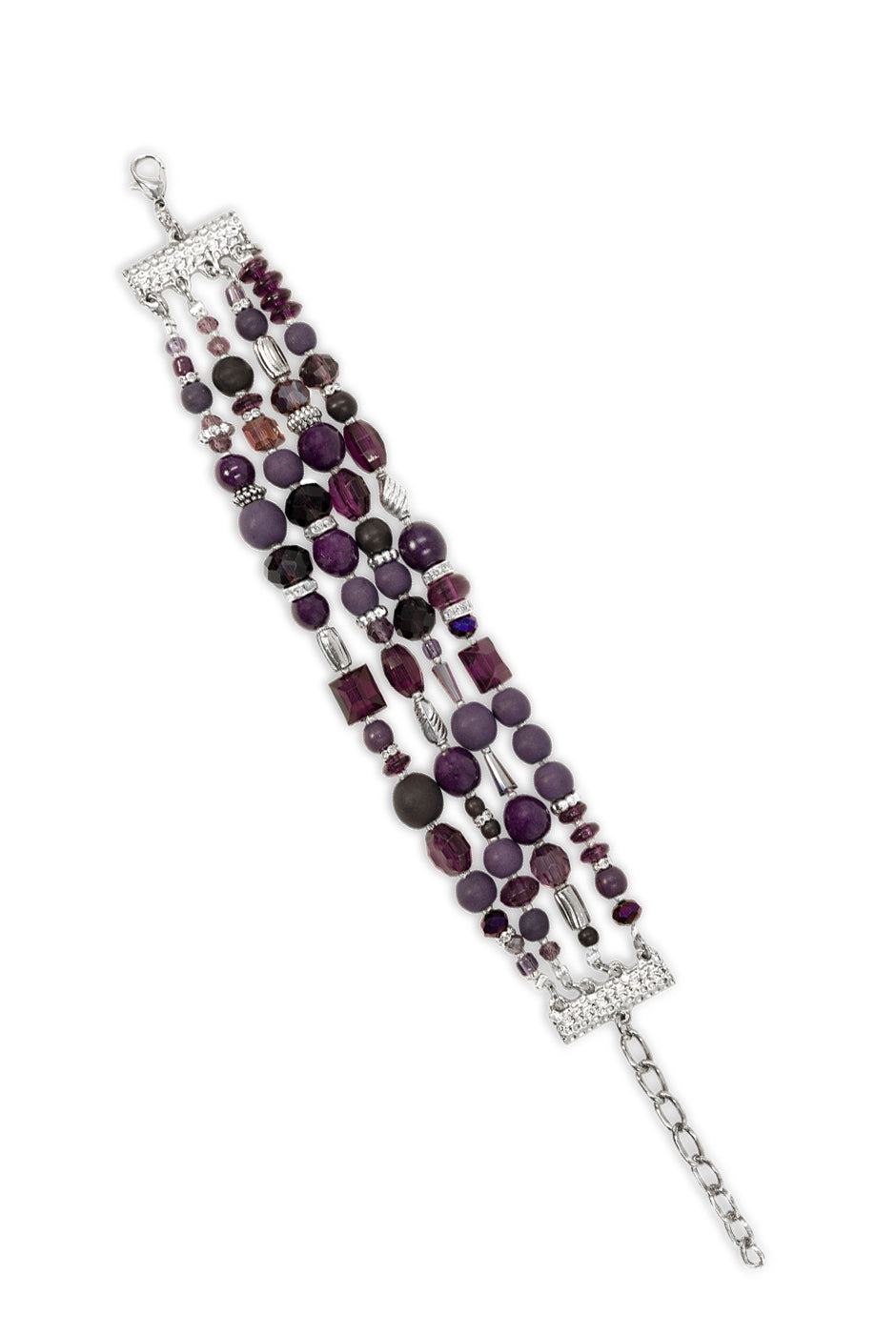 Pulsera Grape de cuentas moradas y plateadas en capas