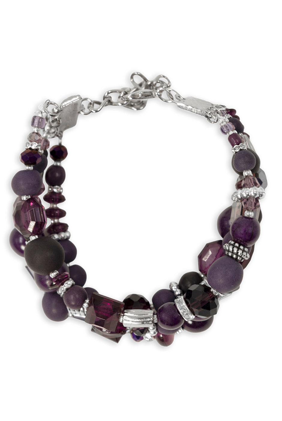 Pulsera Grape de cuentas moradas y plateadas en capas