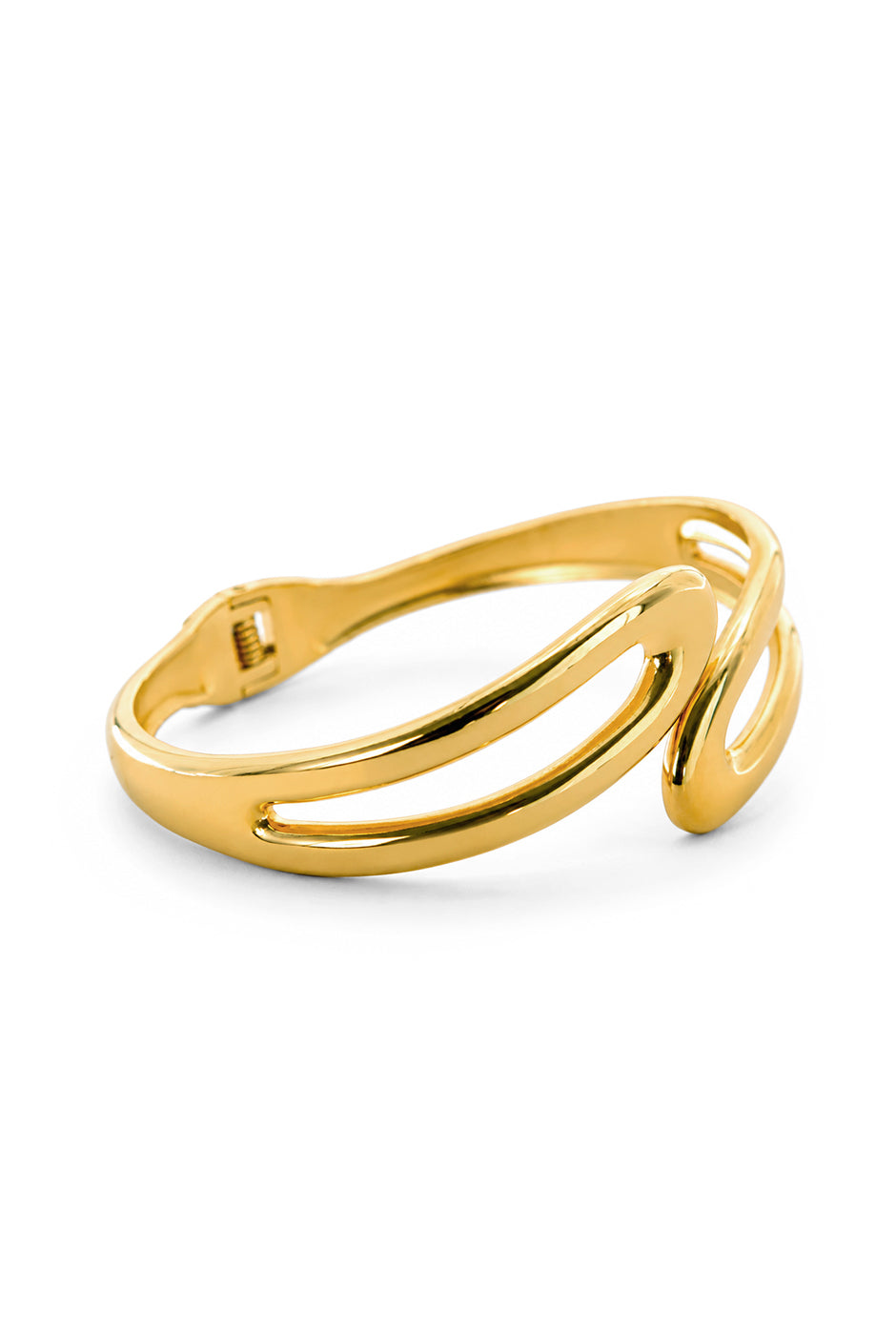 Brazalete Gold metálico envolvente en color dorado con diseño abierto