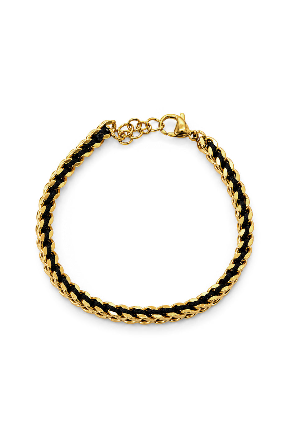 Pulsera dorada y negra trenzada con broche ajustable