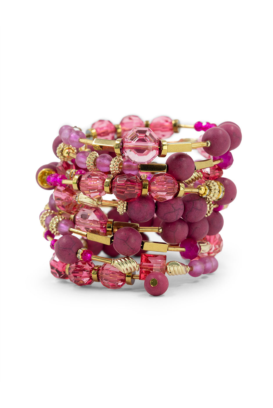Pulsera bohemia fucsia con cuentas multicolor y borlas