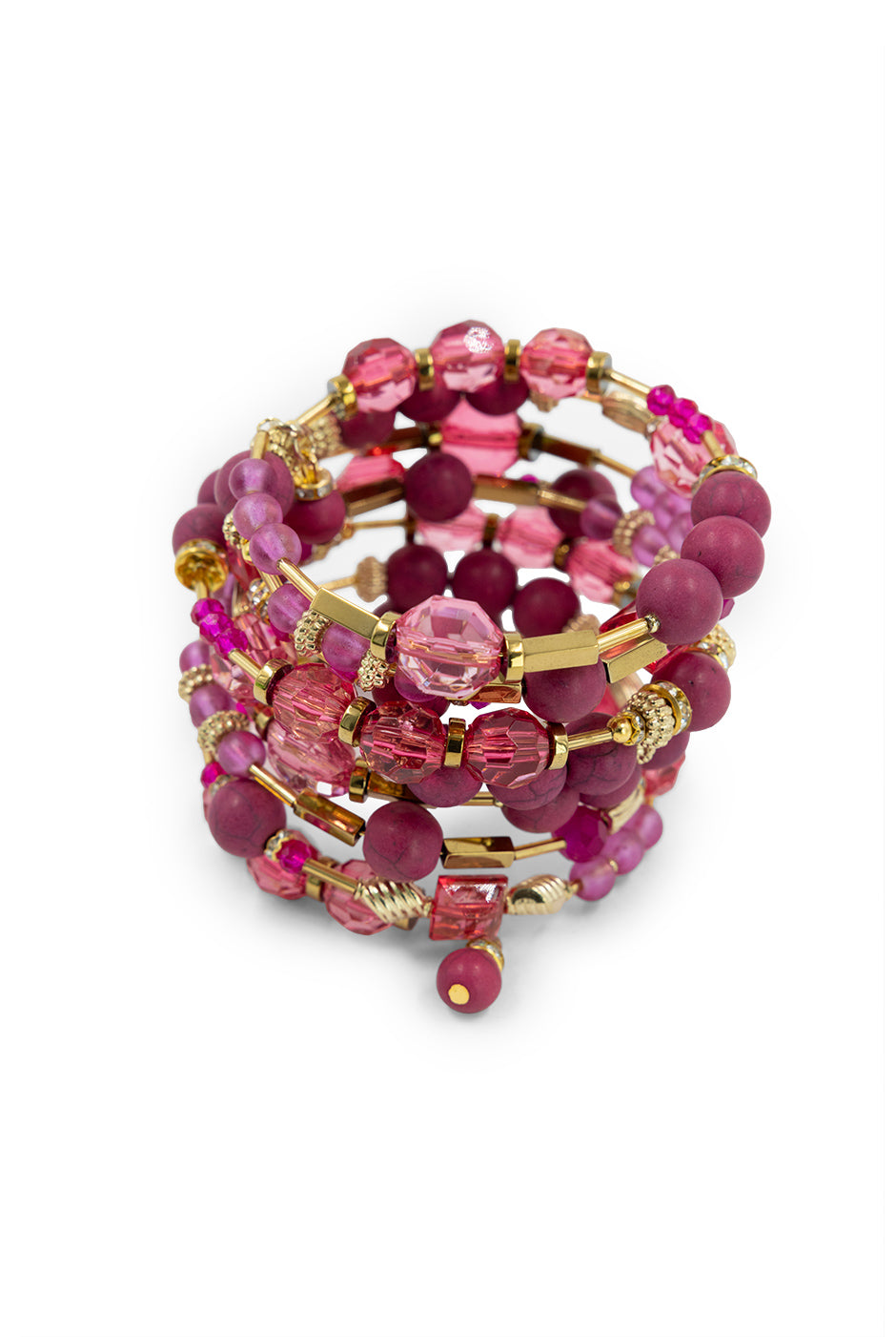 Pulsera bohemia fucsia con cuentas multicolor y borlas