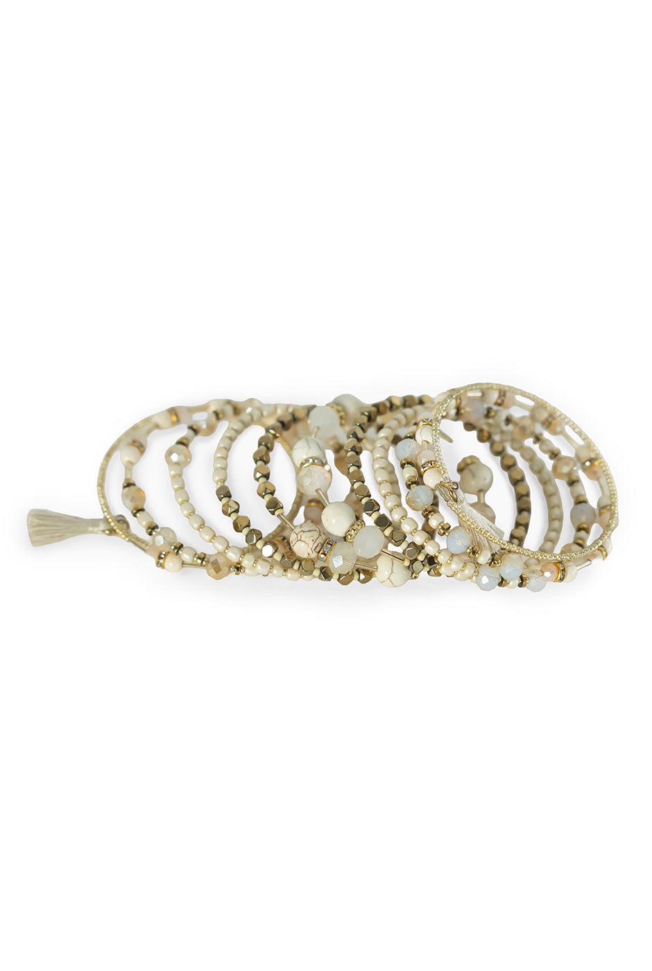 Pulsera envolvente bohemia con cuentas y borlas