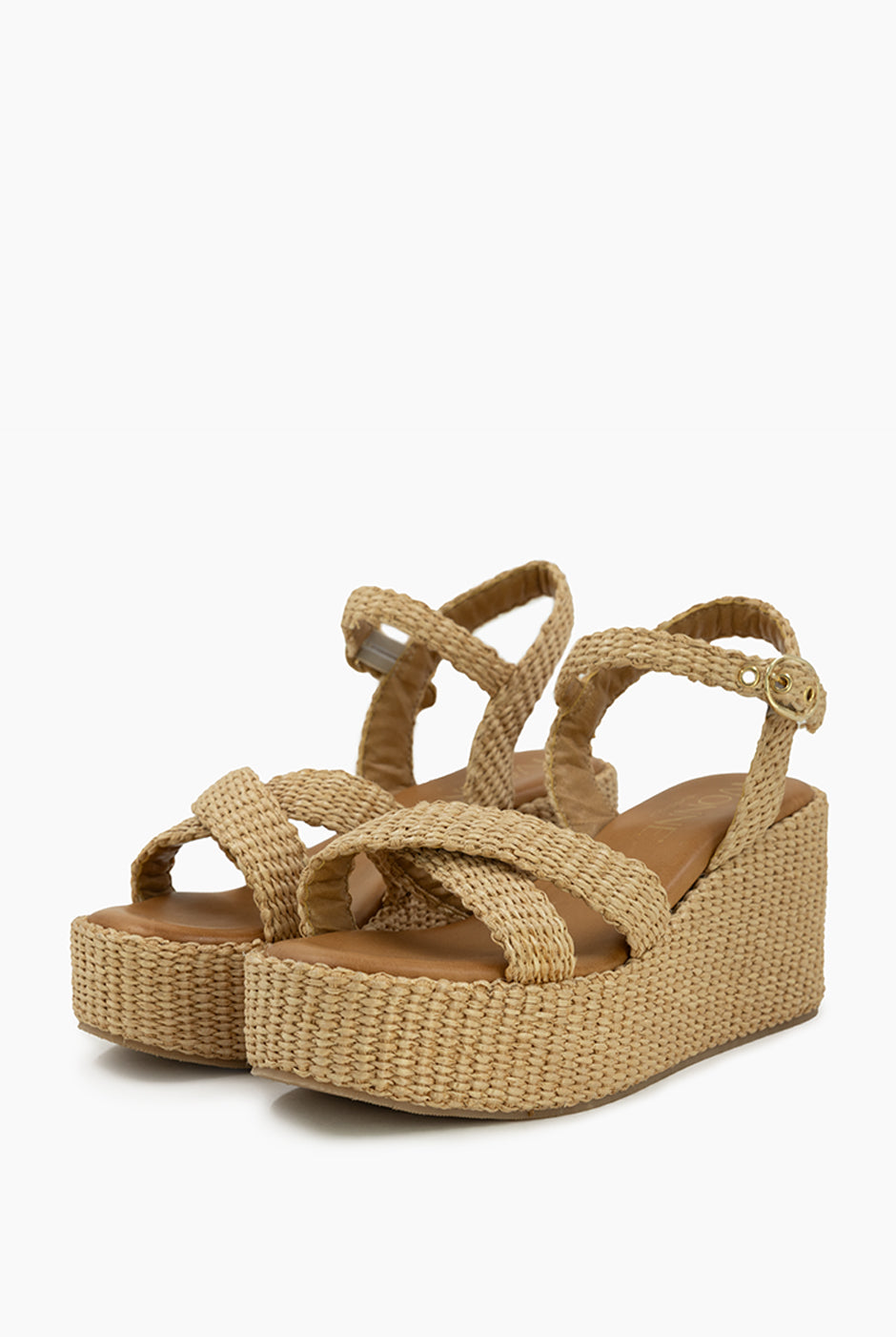 Sandalia plataforma natural de yute con tiras cruzadas