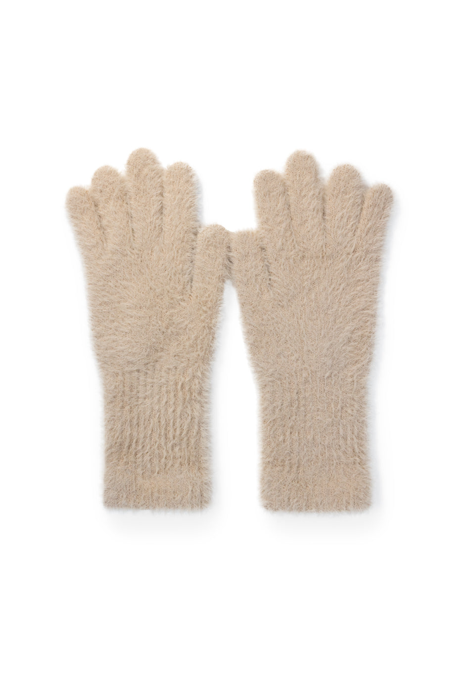 Guantes Cozy beige de pelo sintético con ojal para celular