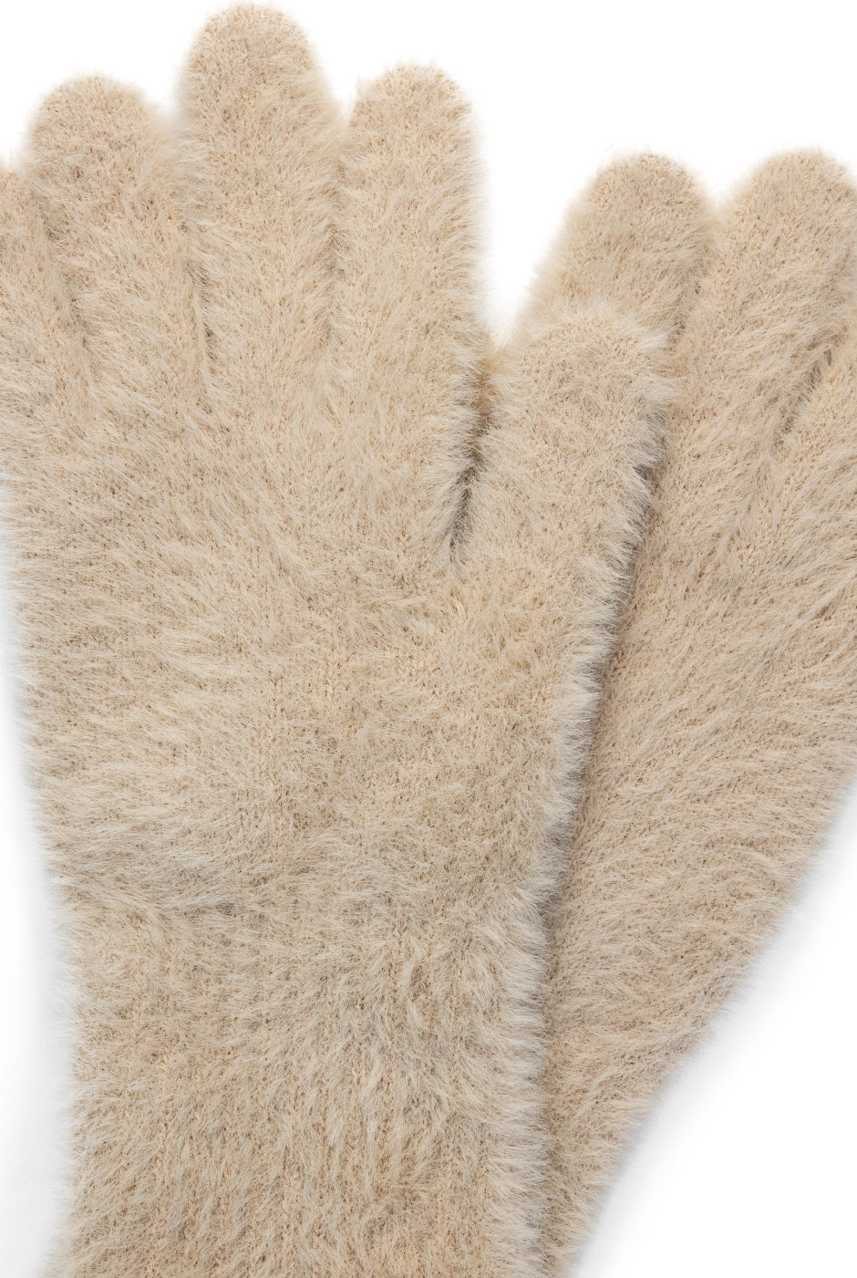 Guantes Cozy beige de pelo sintético con ojal para celular