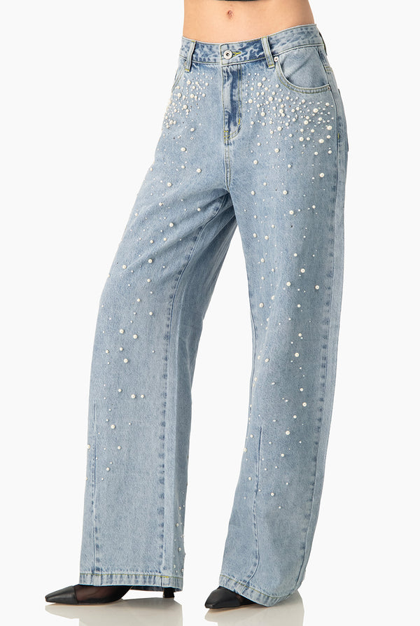 Jeans de perlas pierna ancha