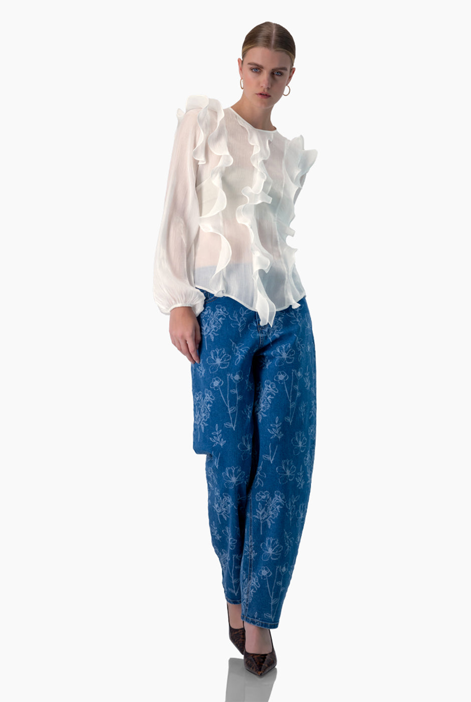 Blusa transparente de manga larga