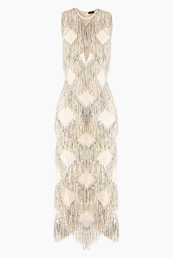 Vestido midi con flecos