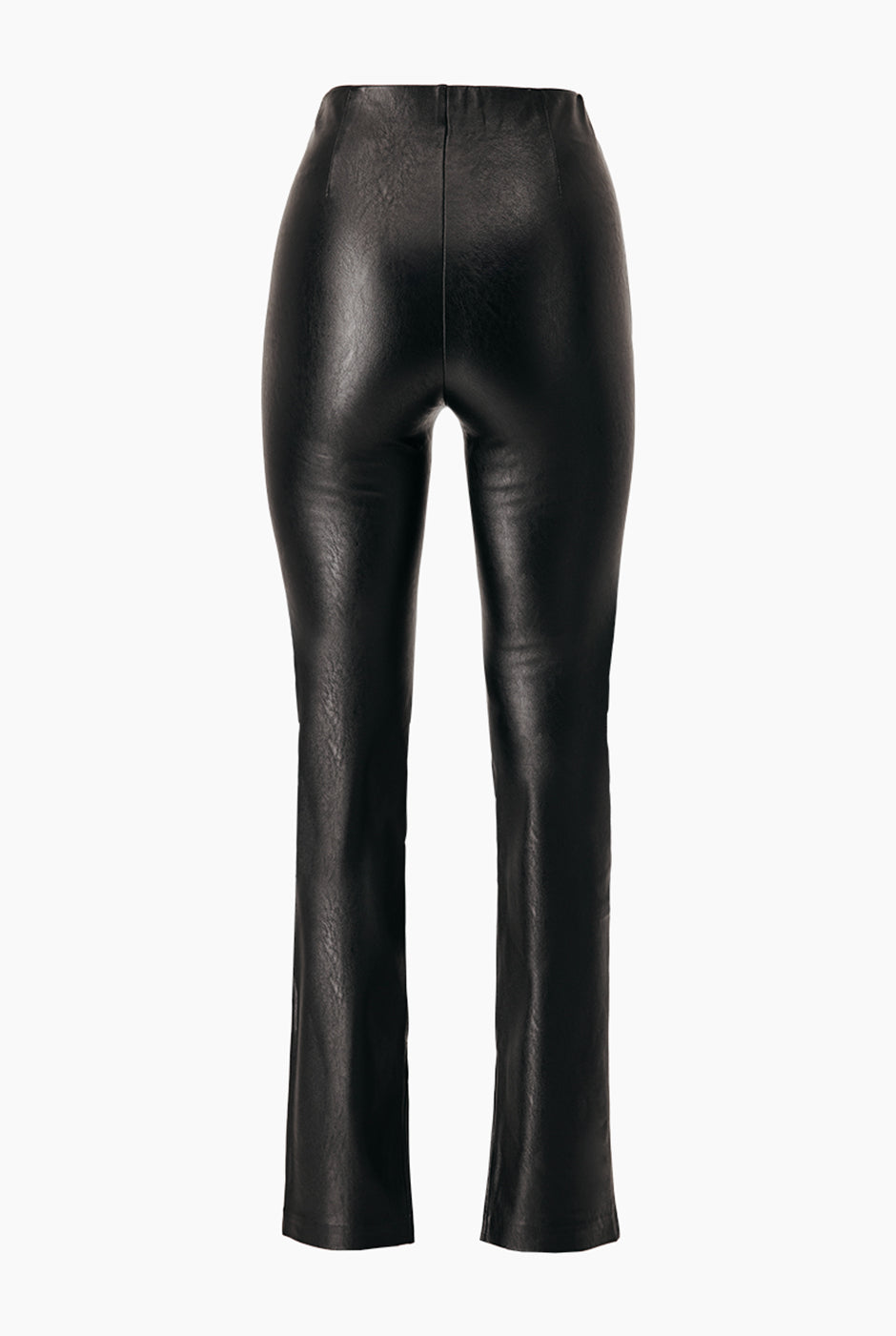 Pantalón recto negro de ecopiel con tiro alto y aberturas