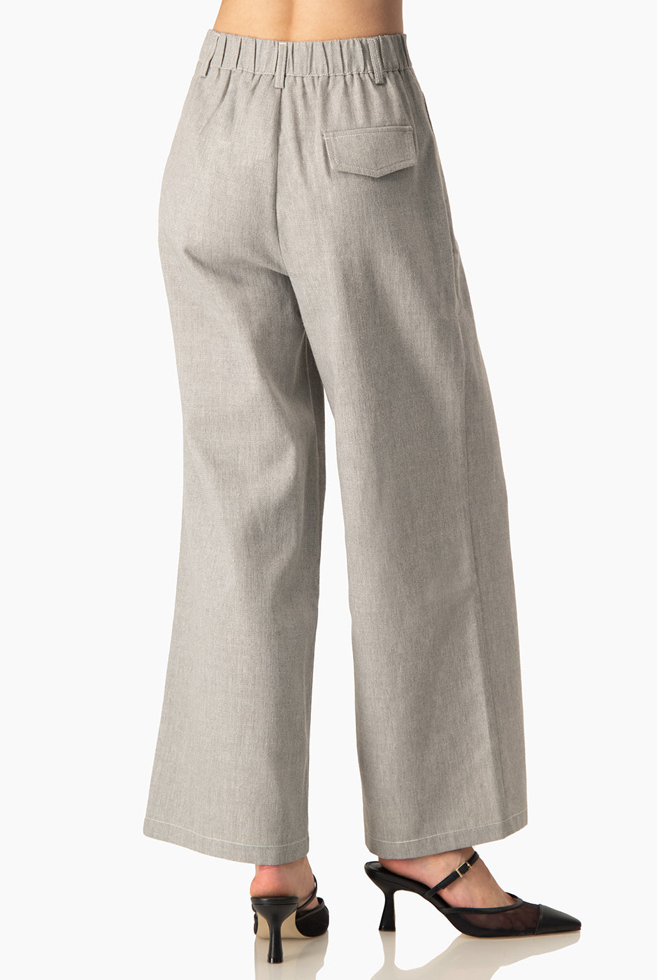 Pantalón palazzo denim gris con pinzas y pretina elástica