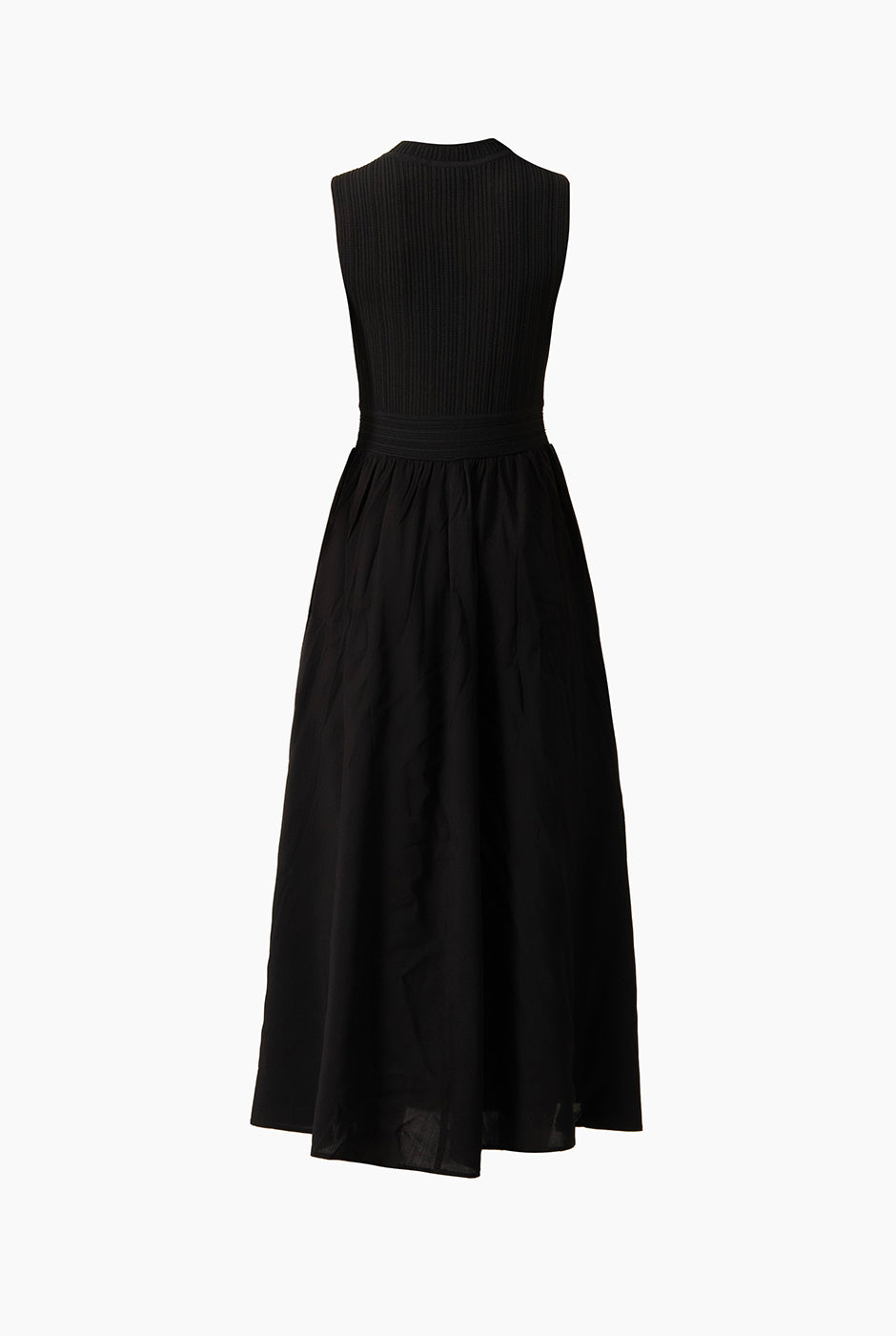 Vestido Largo Mixed Negro con talle tejido y falda combinada