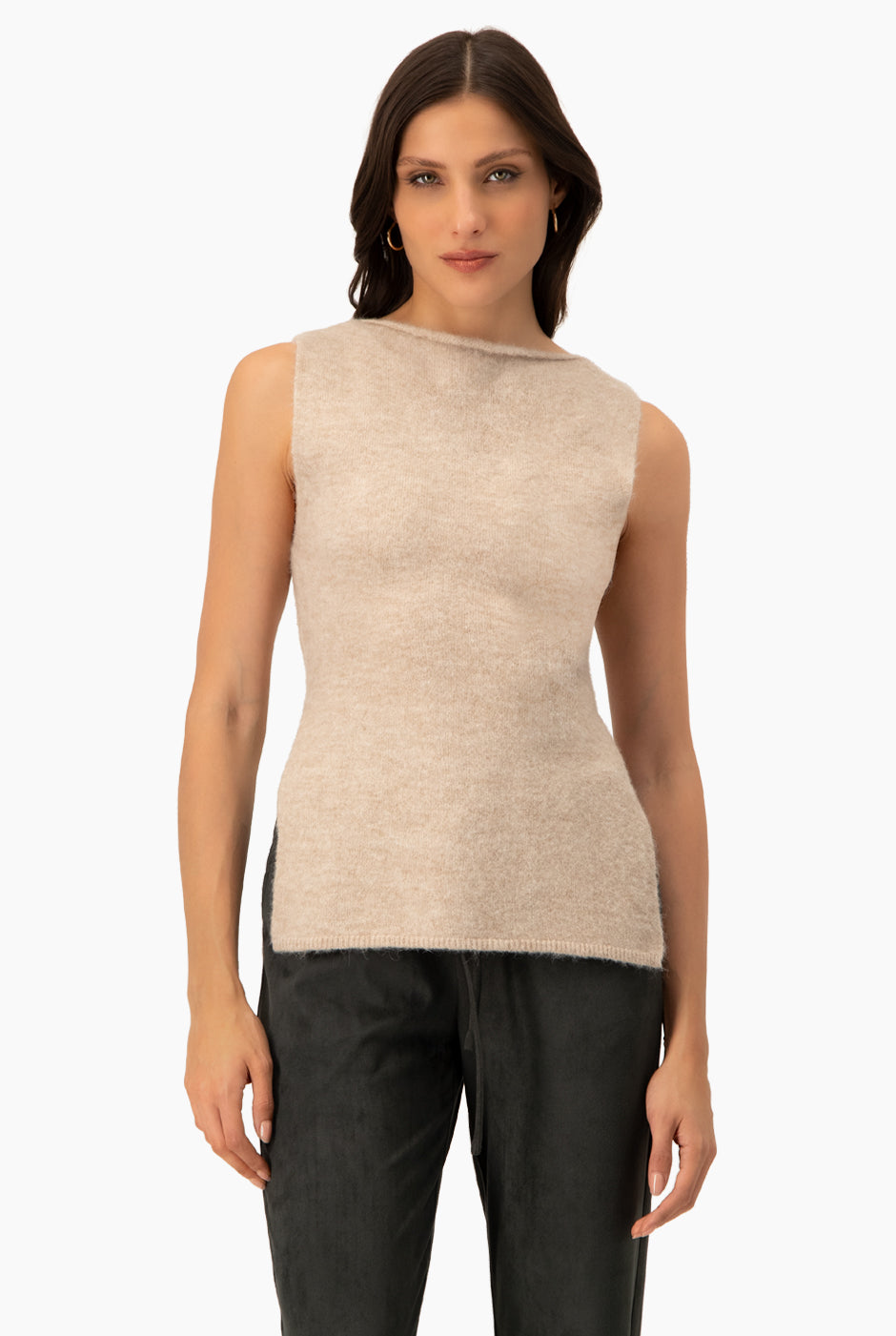 Chaleco Wool Blend natural con aberturas laterales