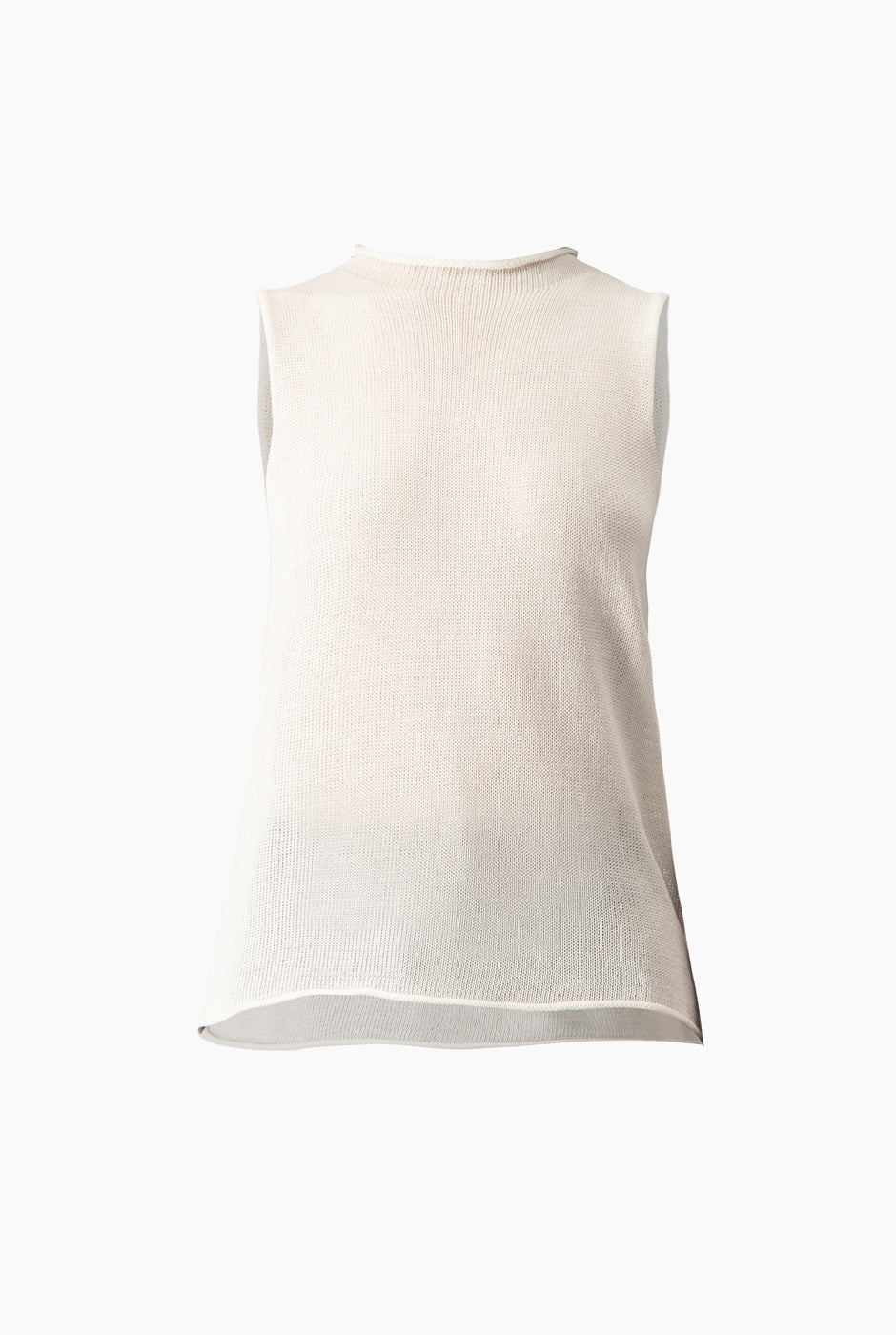 Suéter sisado blanco de punto fino con cuello redondo