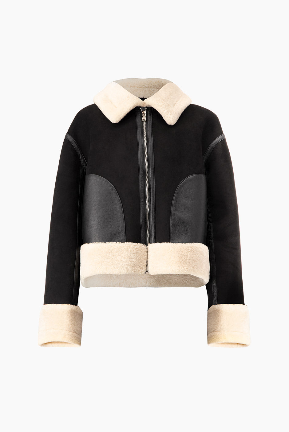 Chamarra biker negra de terciopelo con detalles en ecopiel