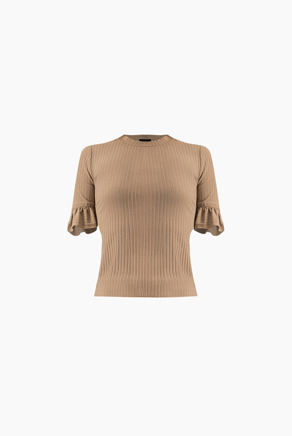 Blusa de manga volantes beige