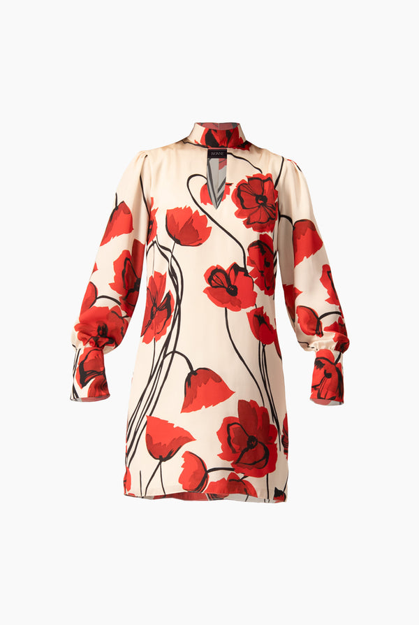 Vestido corto floral de manga larga