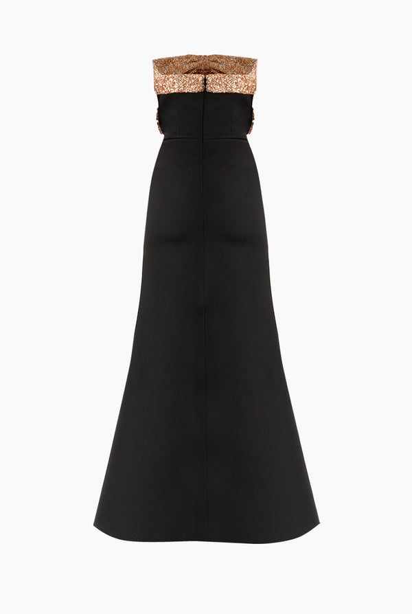 Vestido largo strapless con moño