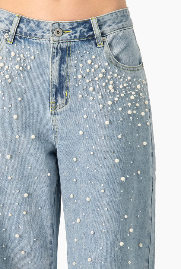 Jeans de perlas pierna ancha