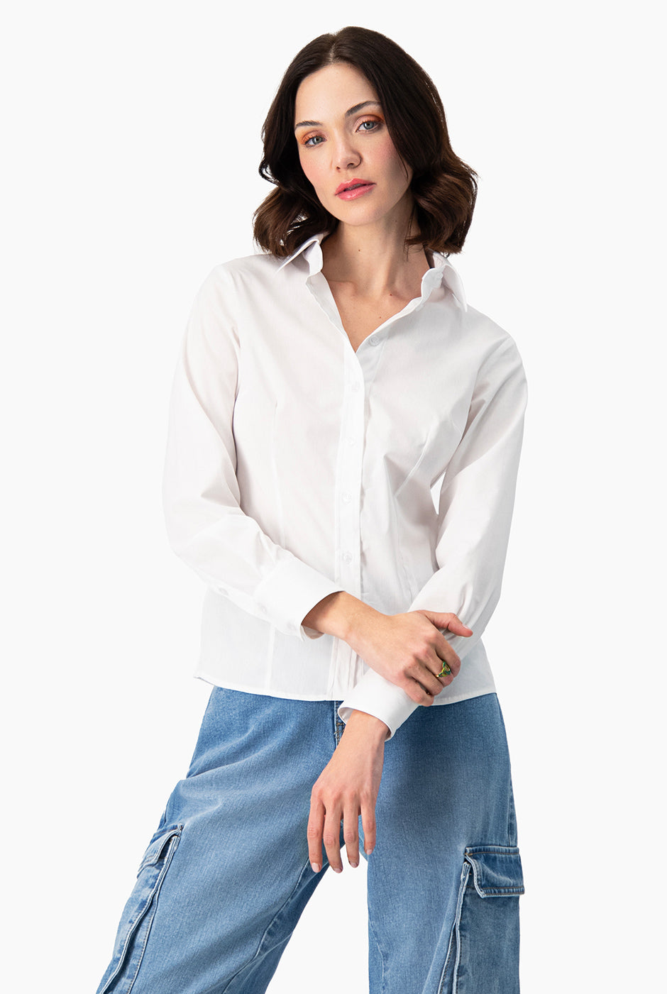 Camisa con botones básica Blanco Ivonne