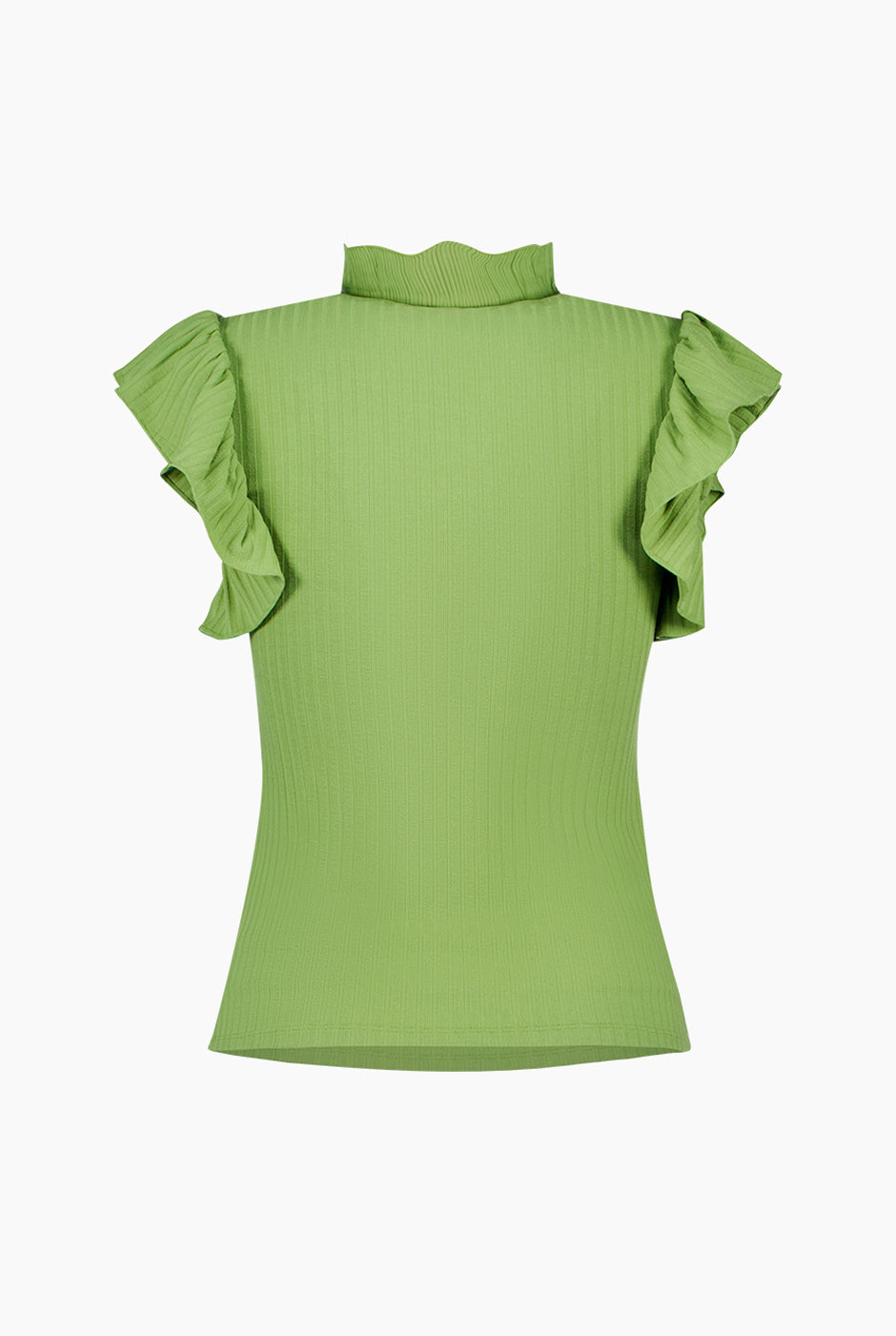 Blusa recta verde con volantes en sisa y cuello