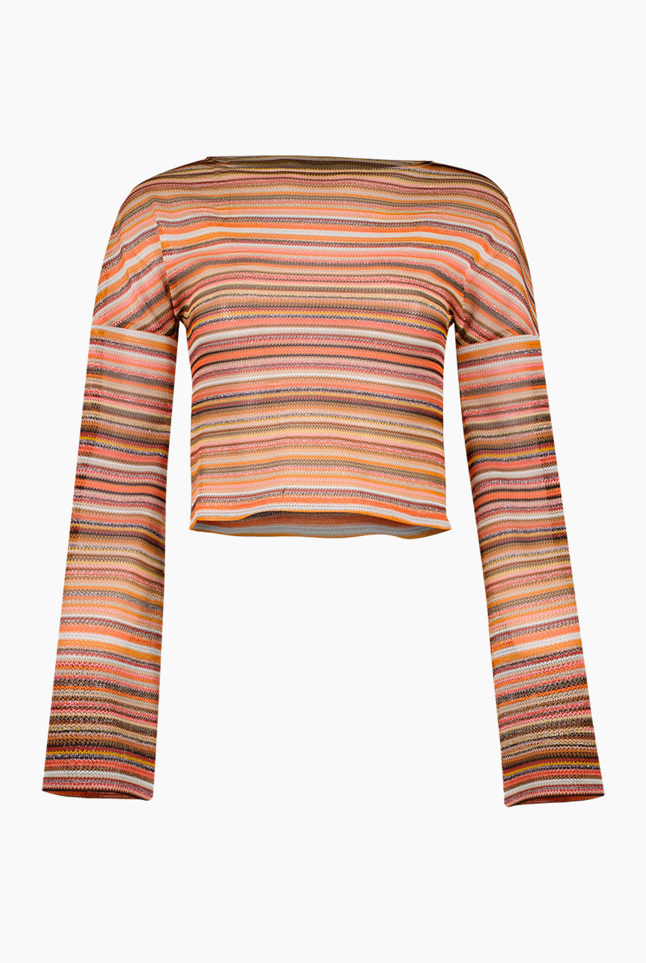 Blusa corta tejida multicolor de manga larga acampanada