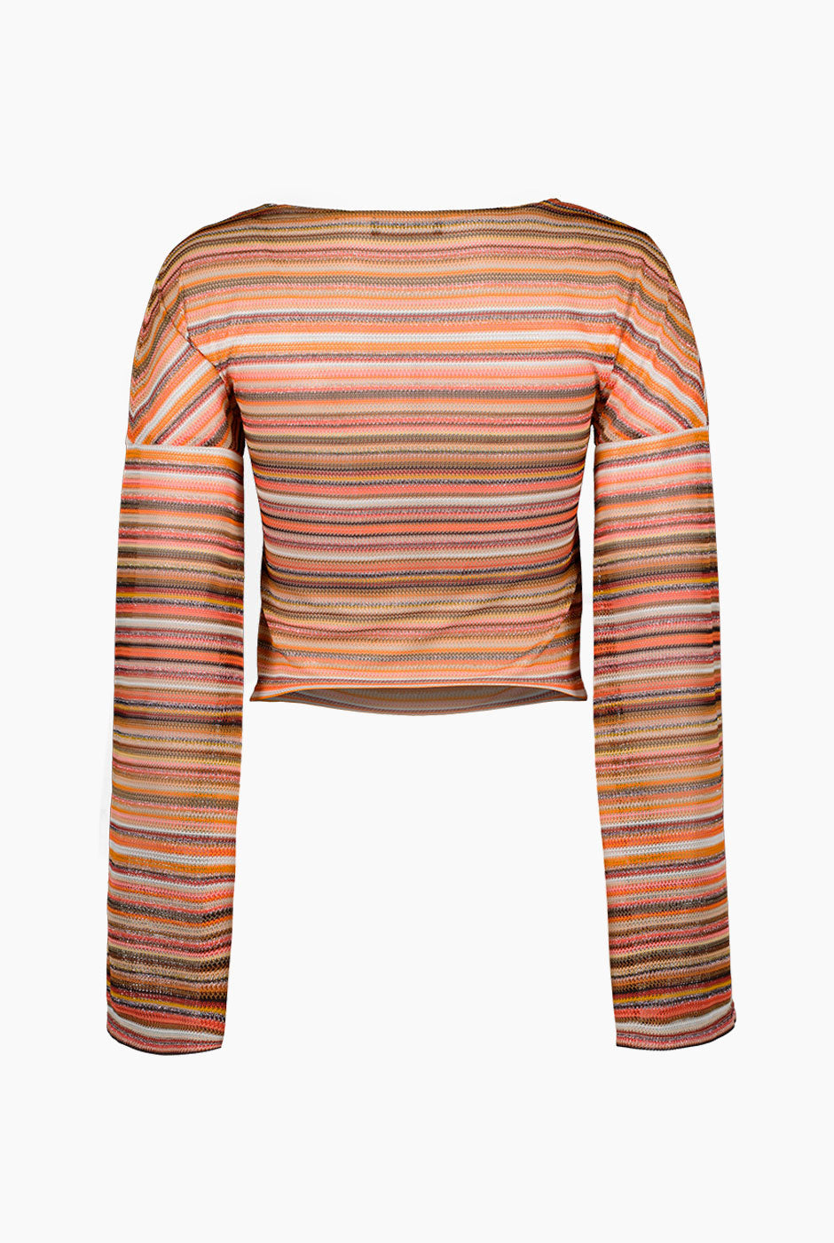 Blusa corta tejida multicolor de manga larga acampanada