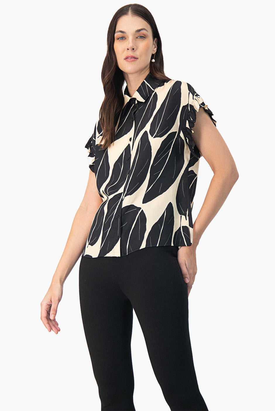 Blusa camisera de manga volantes estampada