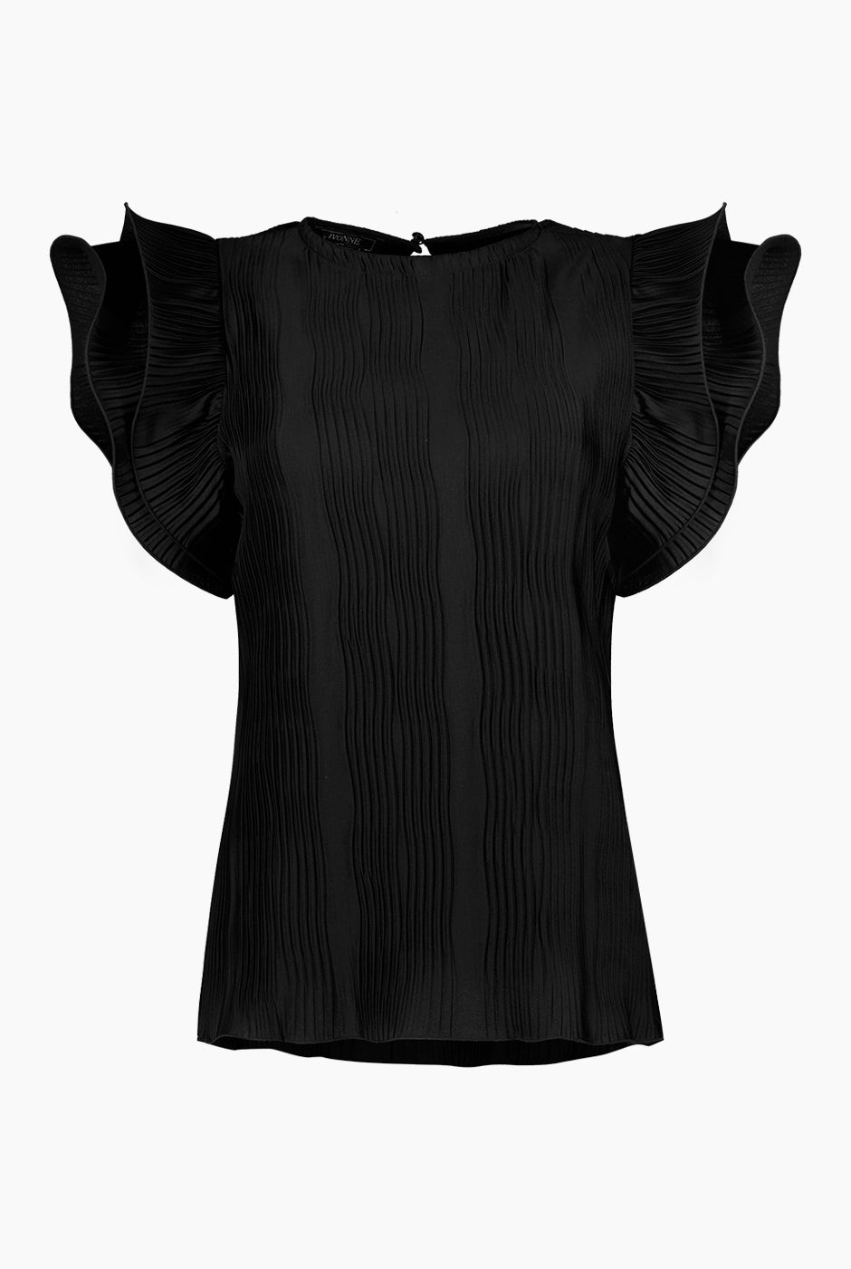 Blusa en tela plisada con volantes en sisa