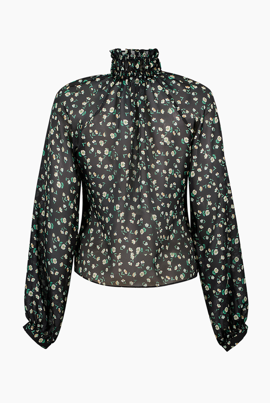 Blusa estampada de cuello alto y botones frontales